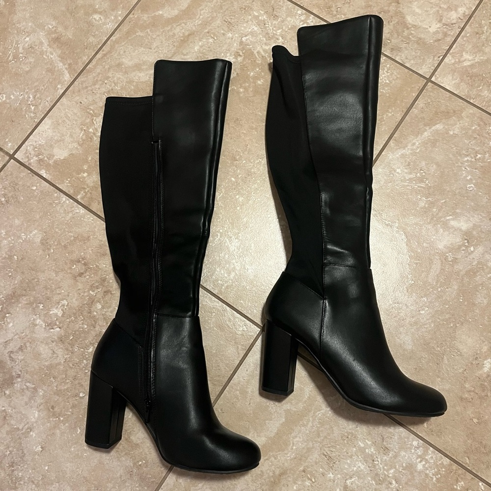 Solanz Over The Knee Black Leather High Heel Boots 6M